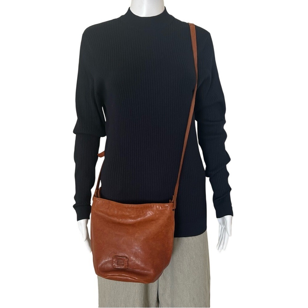Biba Soft Smooth Leather Brown Cognac Adjustable Strap Crossbody Bag Purse